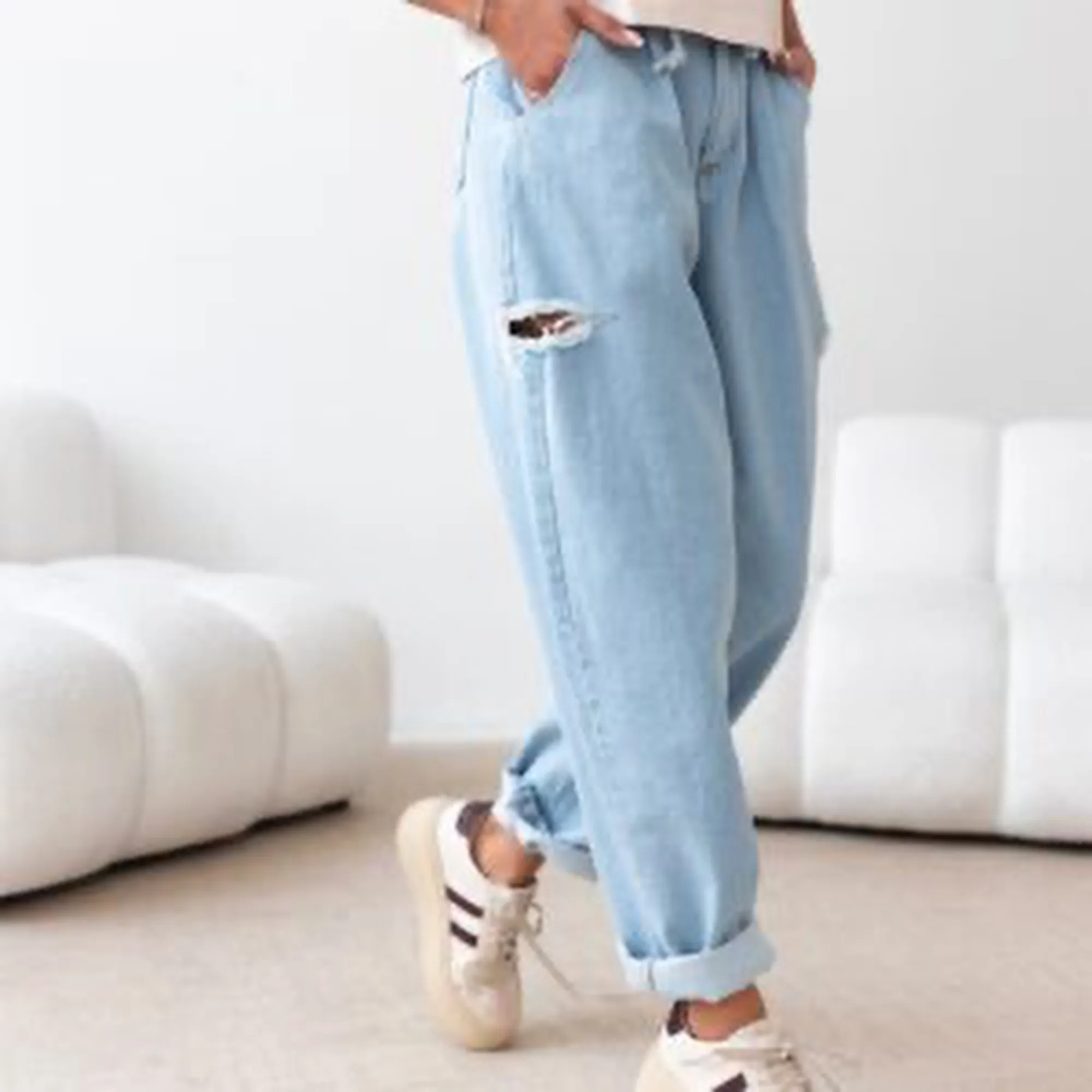 spodnie baloon jeans z wycięciami